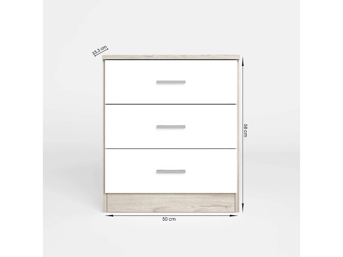 Mesita con tres cajones COUPLE de 50x33,3x58 cm. color SAHARA/BLANCO MATE