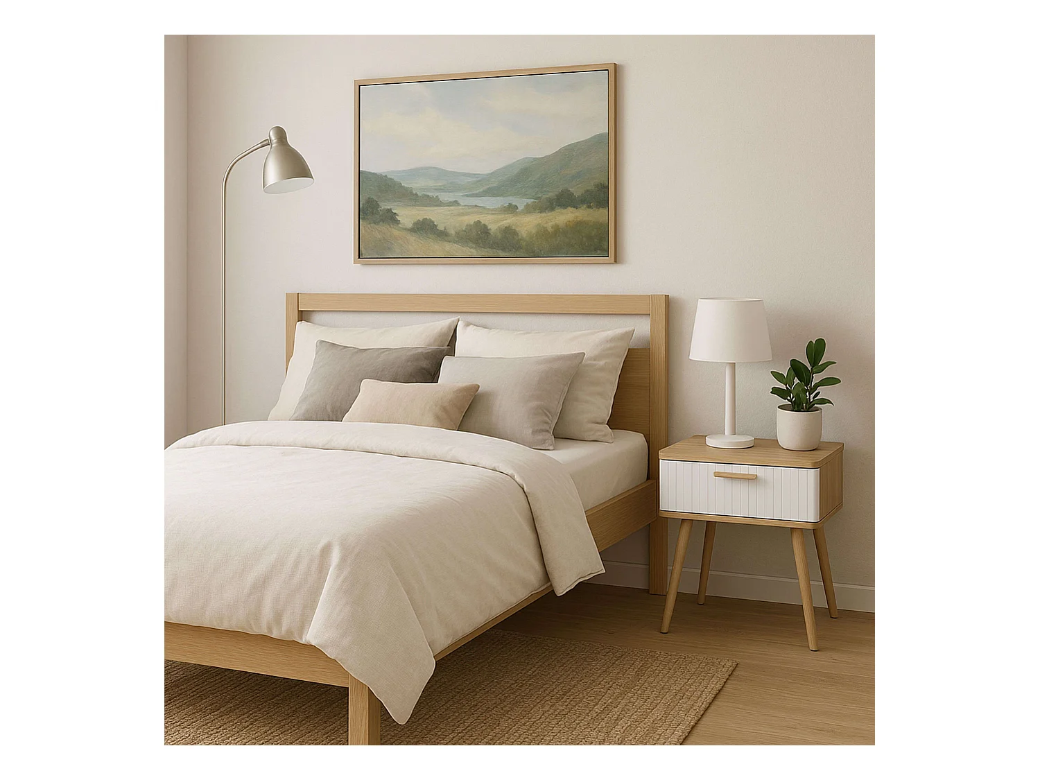 Table de chevet Frisa style nordique blanc/chêne 1 tiroir 40x52x30 cm