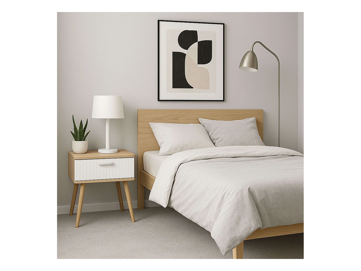 Table de chevet Frisa style nordique blanc/chêne 1 tiroir 40x52x30 cm