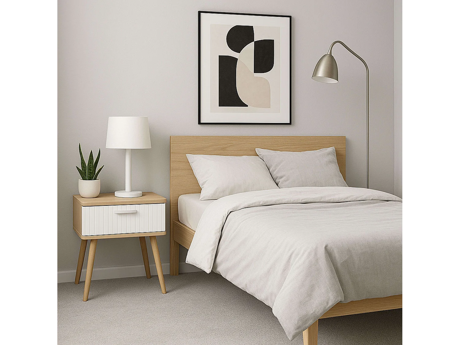 Table de chevet Frisa style nordique blanc/chêne 1 tiroir 40x52x30 cm