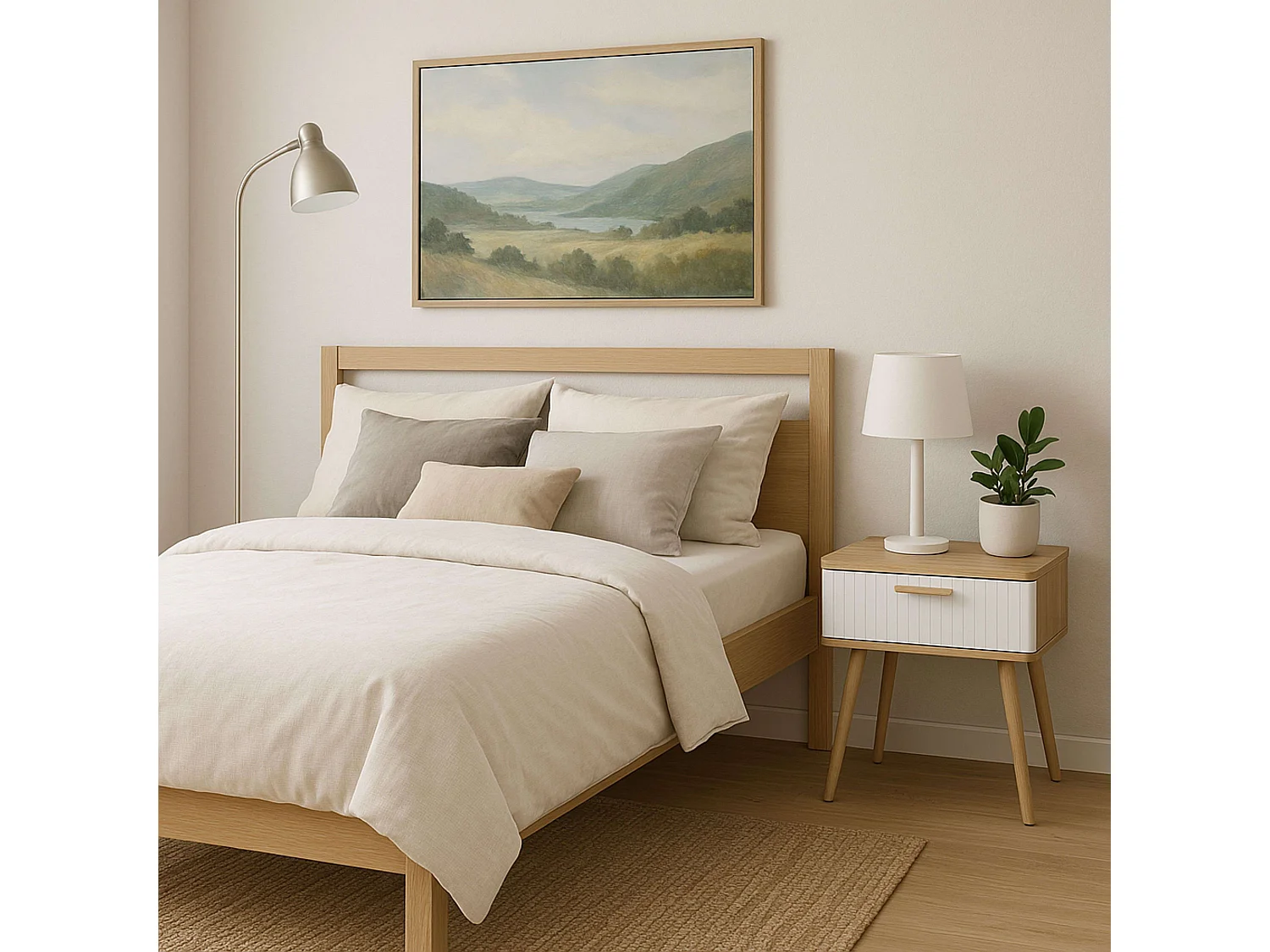 Table de chevet Frisa style nordique blanc/chêne 1 tiroir 40x52x30 cm