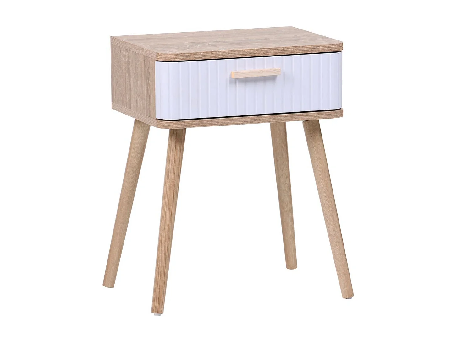 Mesa de cabeceira estilo nórdico Frisa branco/carvalho 1 gaveta 40x52x30 cm