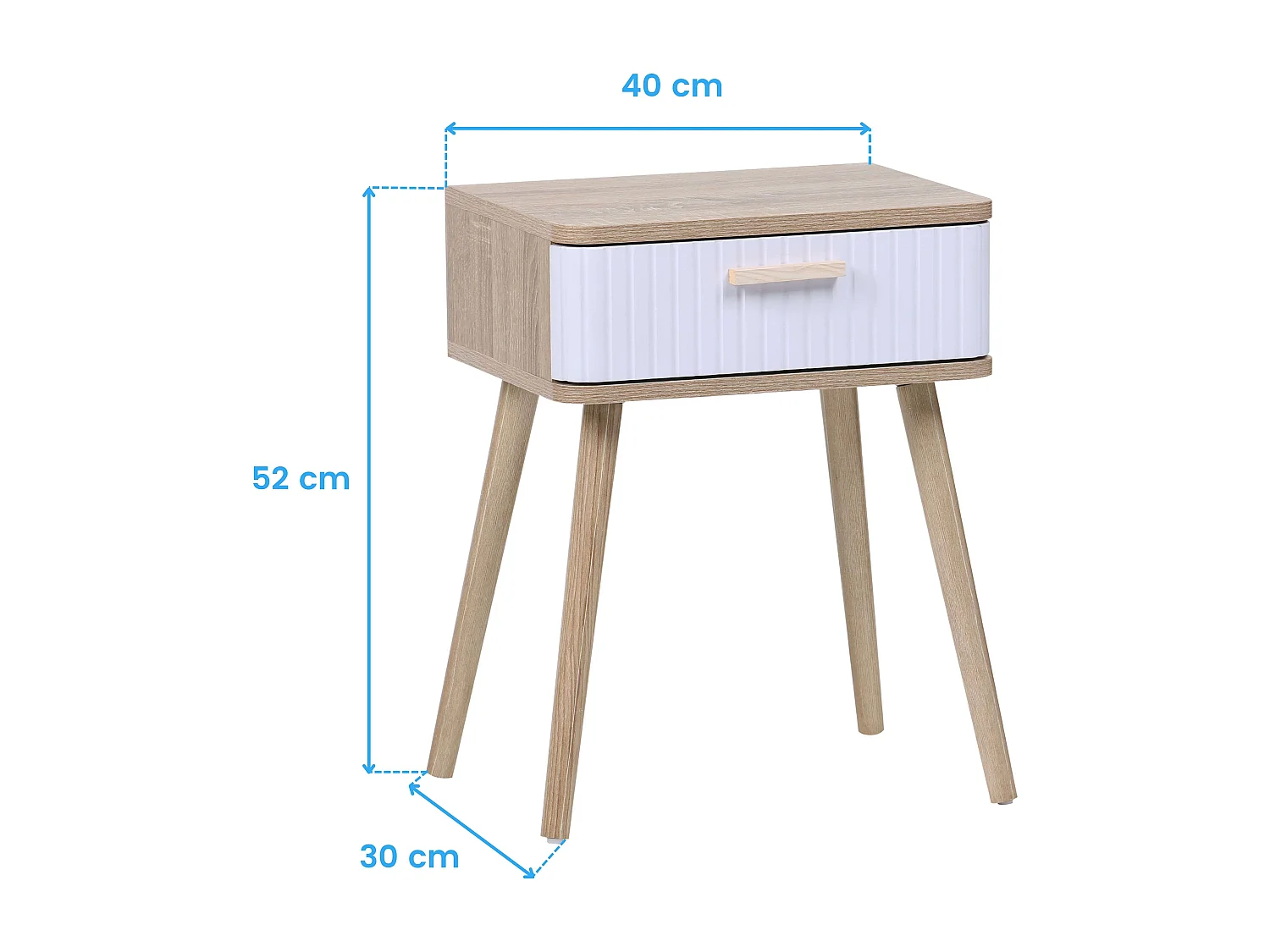 Mesa de cabeceira estilo nórdico Frisa branco/carvalho 1 gaveta 40x52x30 cm