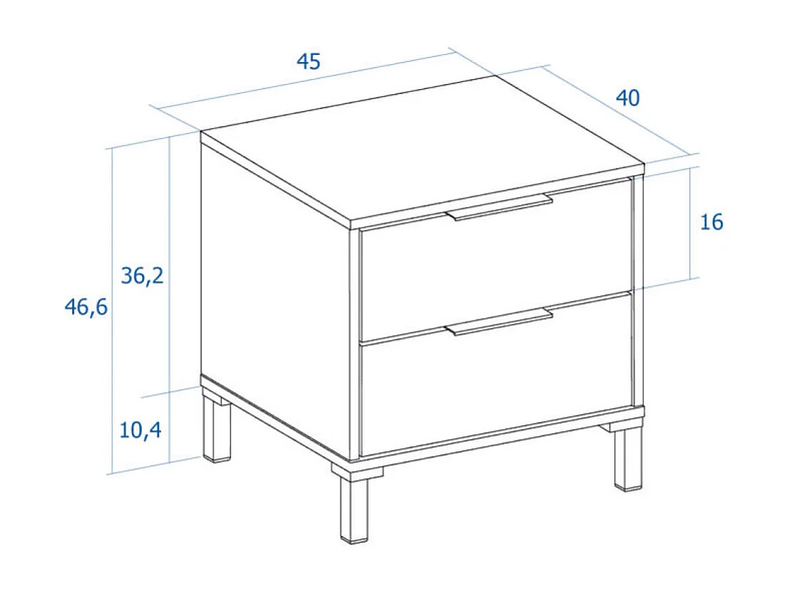 Mesita de noche Arles 2 cajones albo/rayado 46,7x45x40 cm