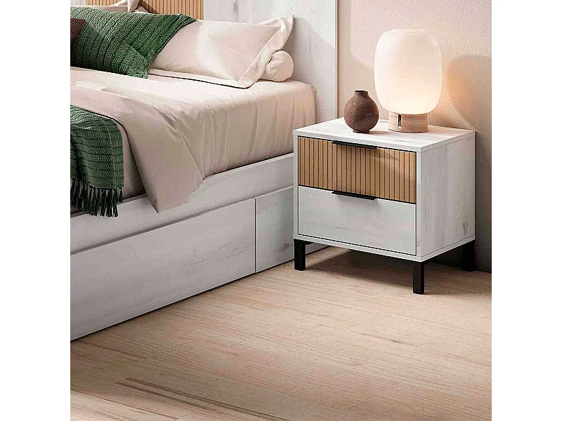 Mesita de noche Arles 2 cajones albo/rayado 46,7x45x40 cm