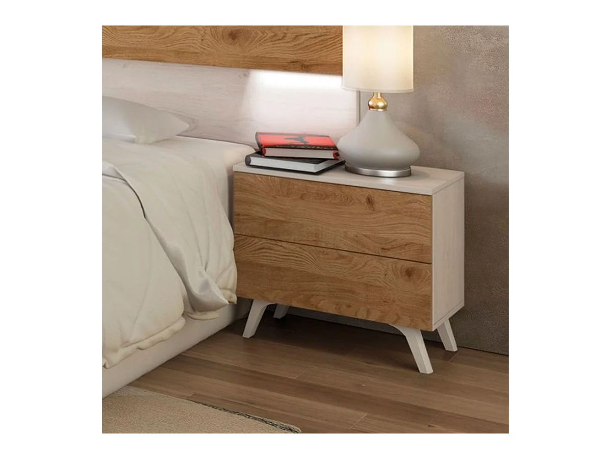 Mesita de noche Soto 2 cajones pino Andersen/roble 50x52x34,8 cm