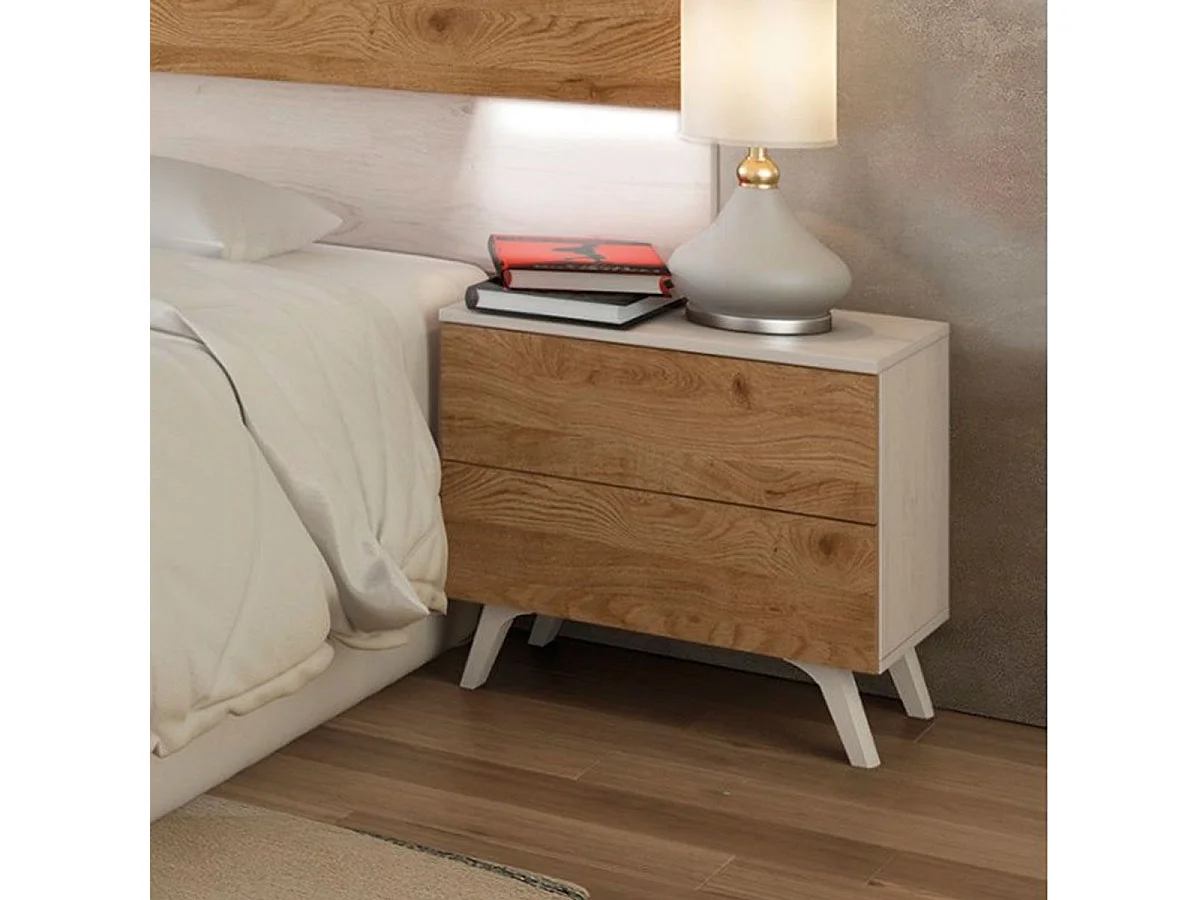 Mesita de noche Soto 2 cajones pino Andersen/roble 50x52x34,8 cm