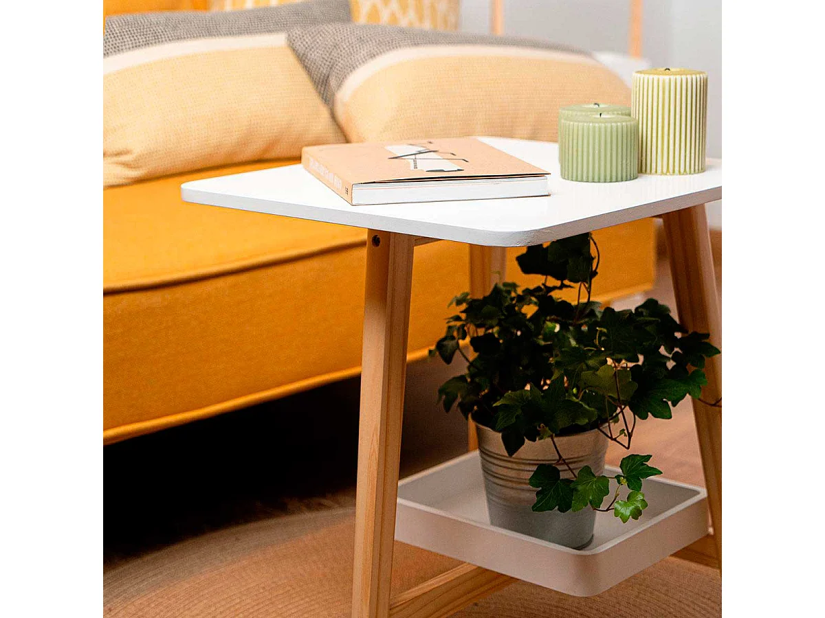 Mesita auxiliar MOA Vinthera blanco/madera 48,3x43,1x38,2 cm