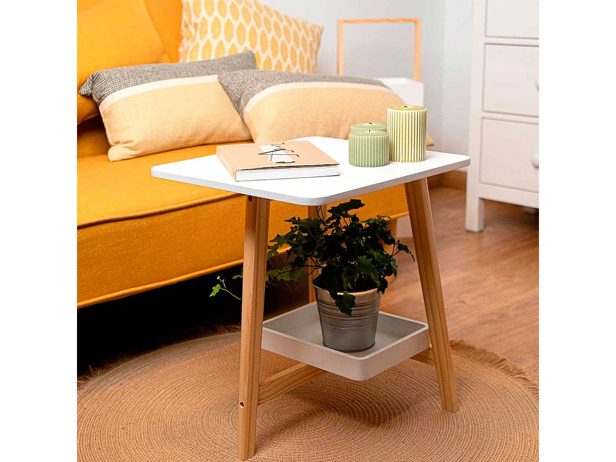 Mesita auxiliar MOA Vinthera blanco/madera 48,3x43,1x38,2 cm
