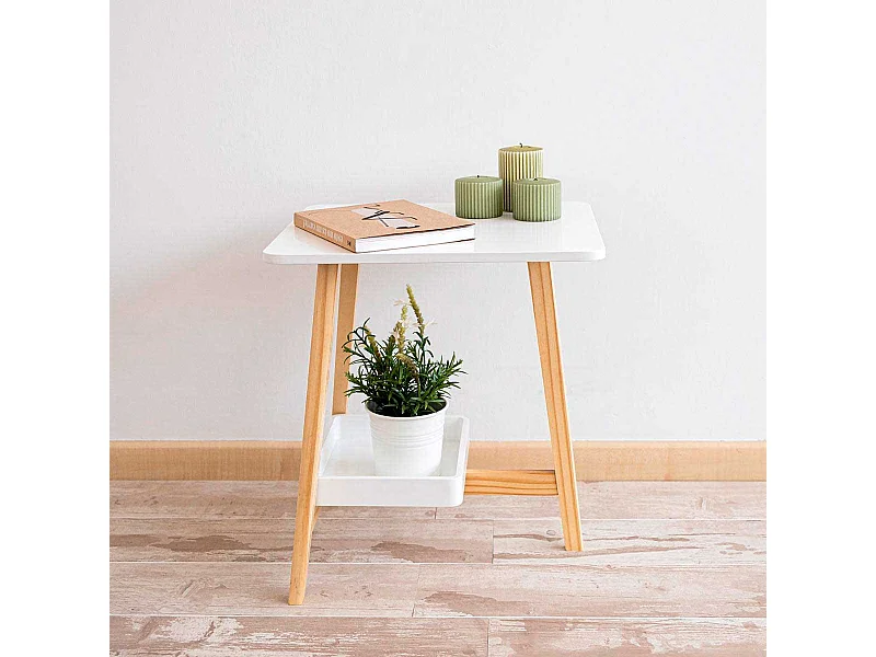 Mesita auxiliar MOA Vinthera blanco/madera 48,3x43,1x38,2 cm