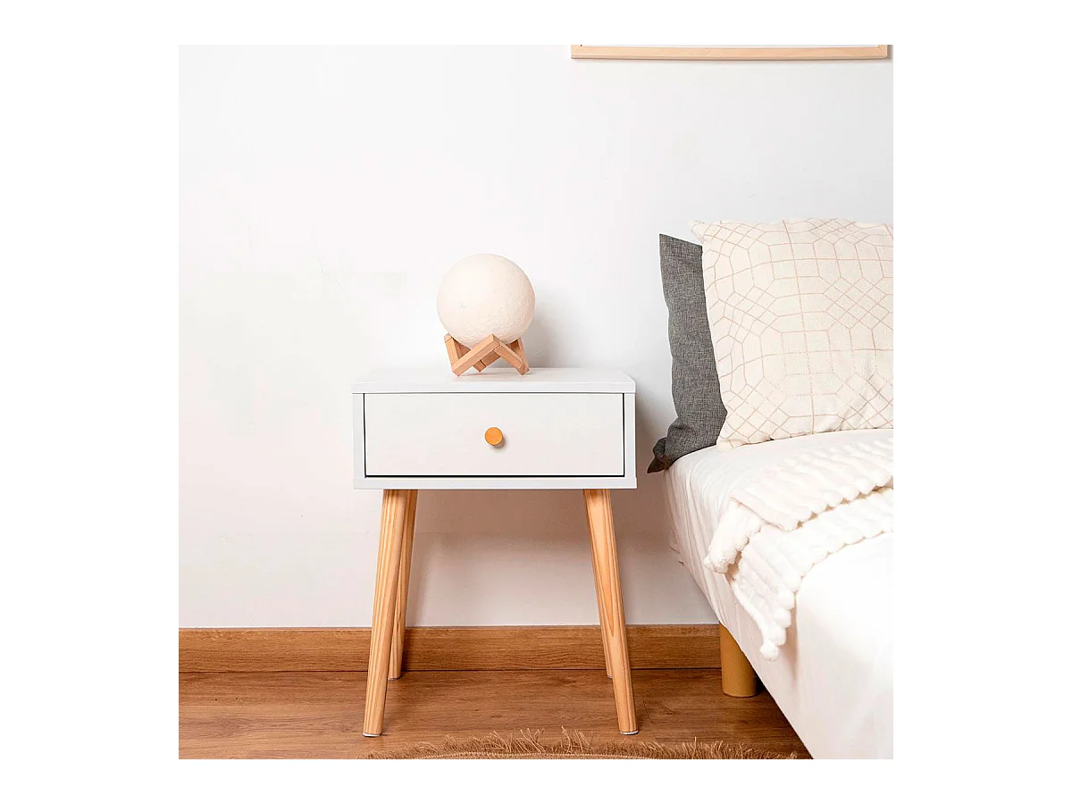 Mesita de noche MOA Vinthera 1 cajón blanco/madera 51x40x30 cm