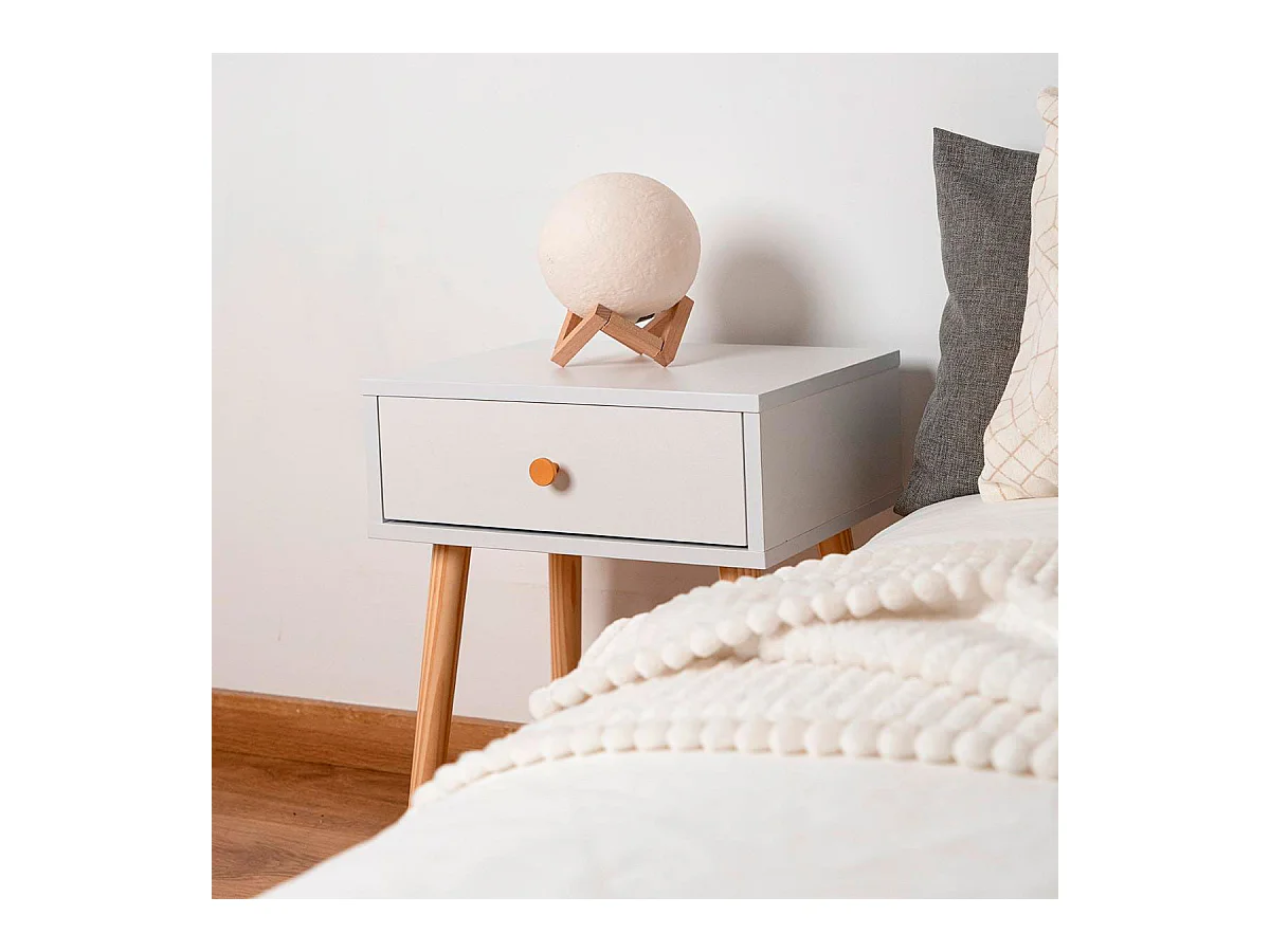 Mesita de noche MOA Vinthera 1 cajón blanco/madera 51x40x30 cm