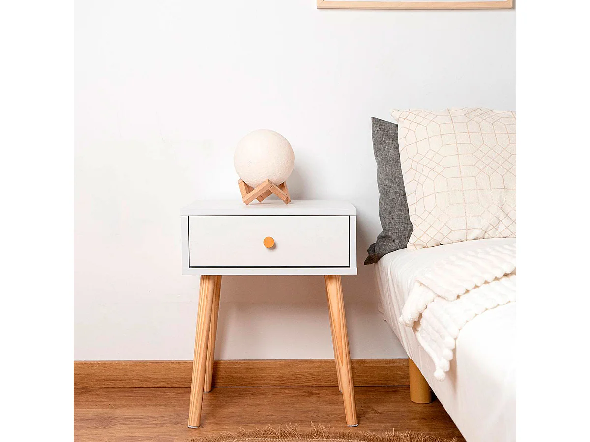 Mesita de noche MOA Vinthera 1 cajón blanco/madera 51x40x30 cm