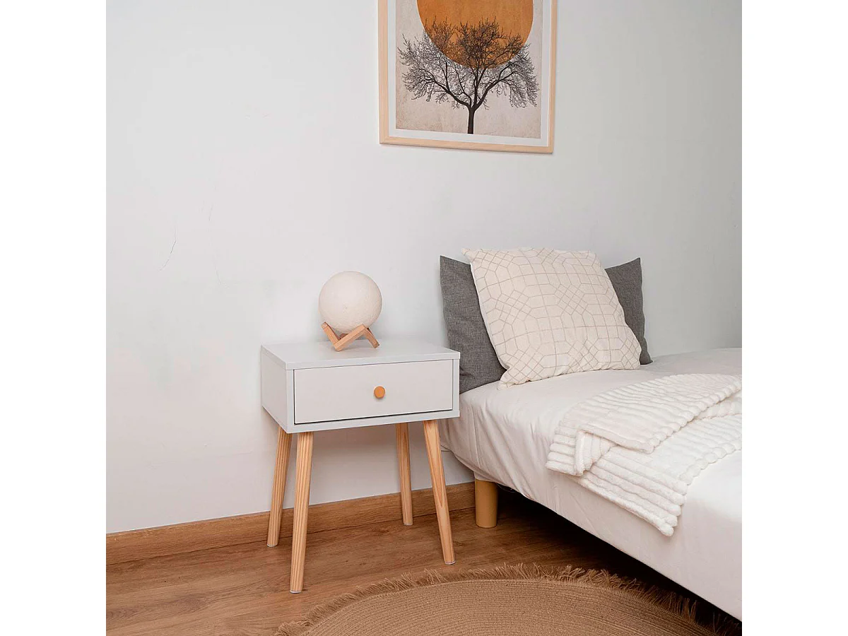 Mesita de noche MOA Vinthera 1 cajón blanco/madera 51x40x30 cm