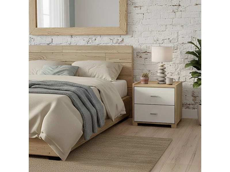 Mesita de noche Boreal 2 cajones cambria/blanco 43,5x43x40 cm