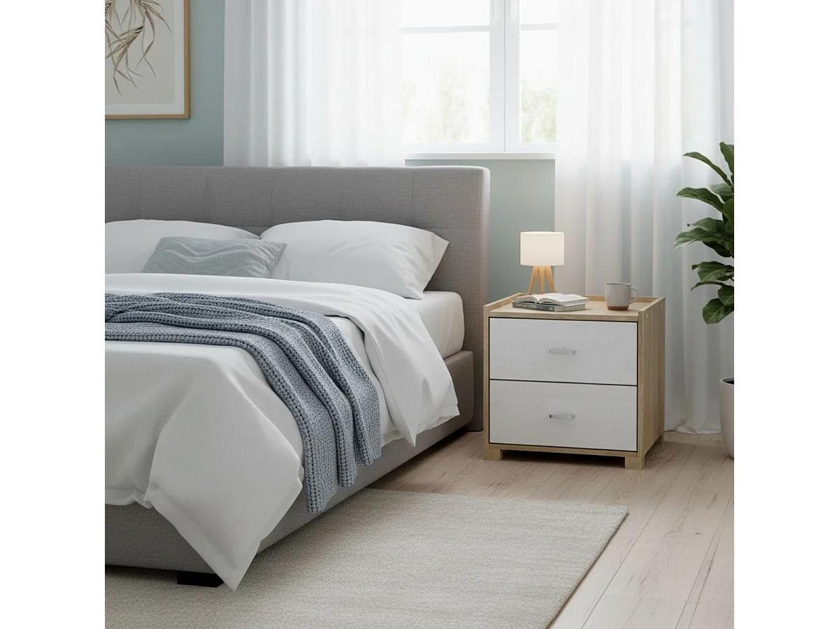 Mesita de noche Boreal 2 cajones cambria/blanco 43,5x43x40 cm