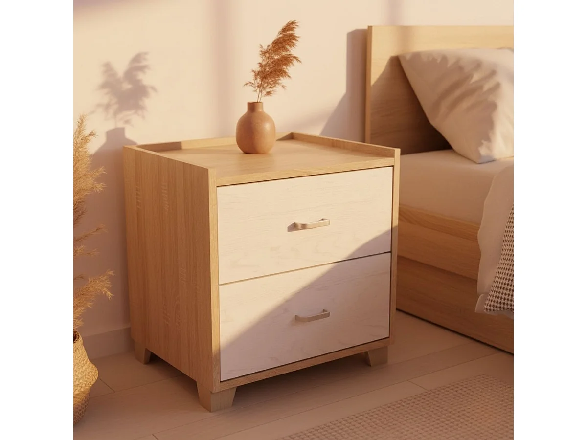 Mesita de noche Boreal 2 cajones cambria/blanco 43,5x43x40 cm