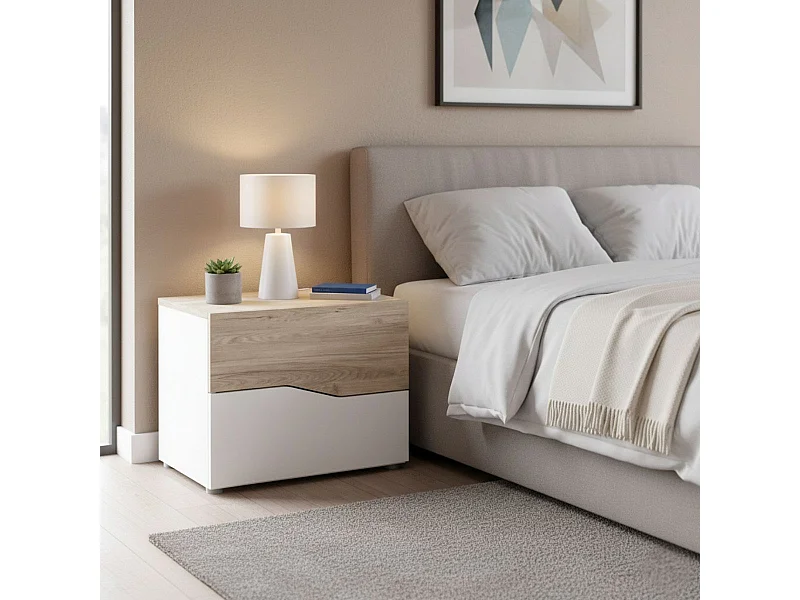 Mesita de noche Cannes 2 cajones blanco/sahara 41,5x53,8x34,8 cm