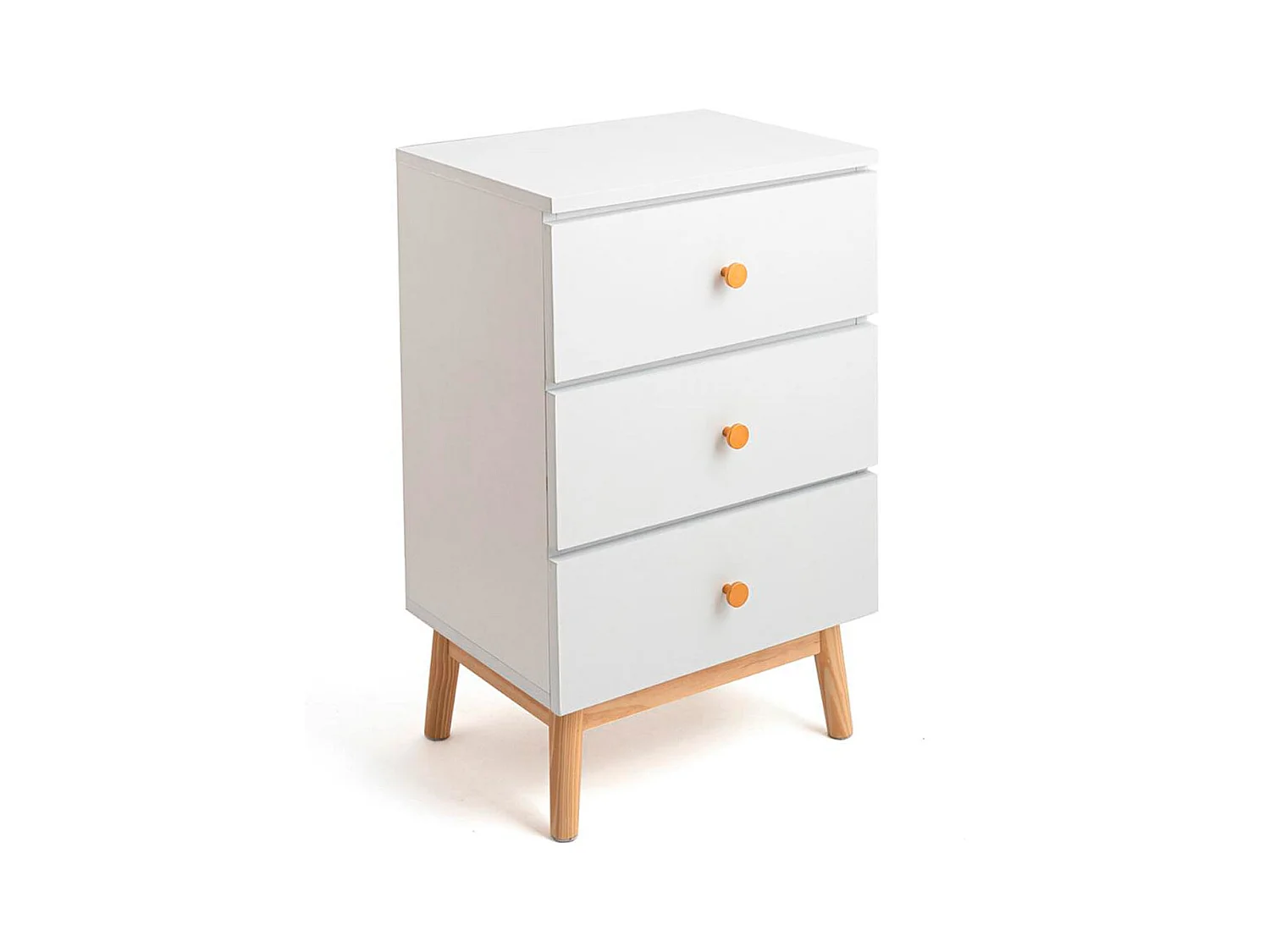 Mesita de noche MOA Vinthera 3 cajones blanco/madera 64,3x40x30 cm