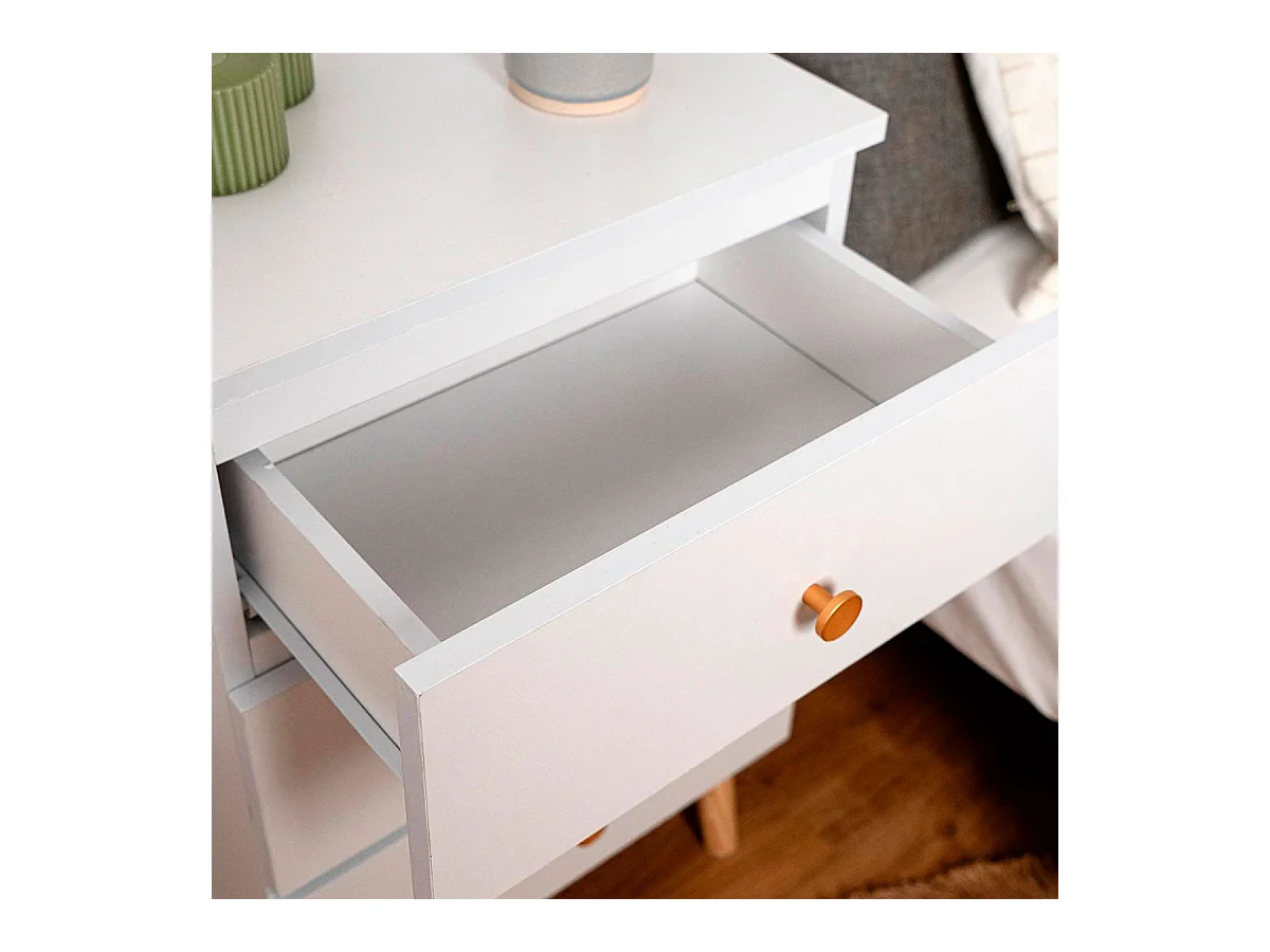 Mesita de noche MOA Vinthera 3 cajones blanco/madera 64,3x40x30 cm
