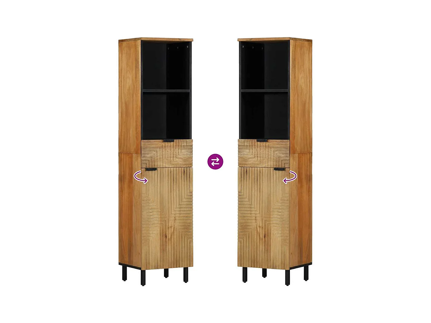 Armoire salle de bain marron 38x33x160 cm bois massif manguier