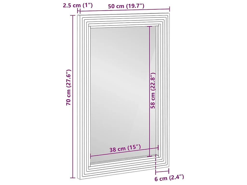 Badspiegel Braun 50x70x2,5 cm Massivholz Mango