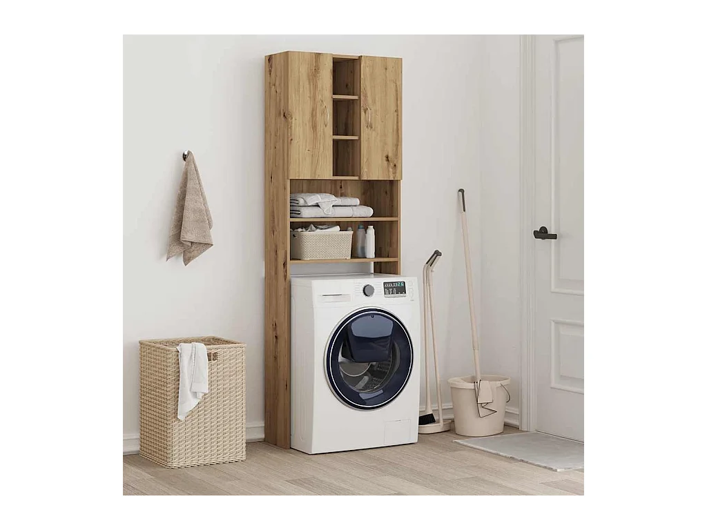 Armario para lavadora Nemo 2 puertas + 5 compartimentos roble 190x64x25,5 cm