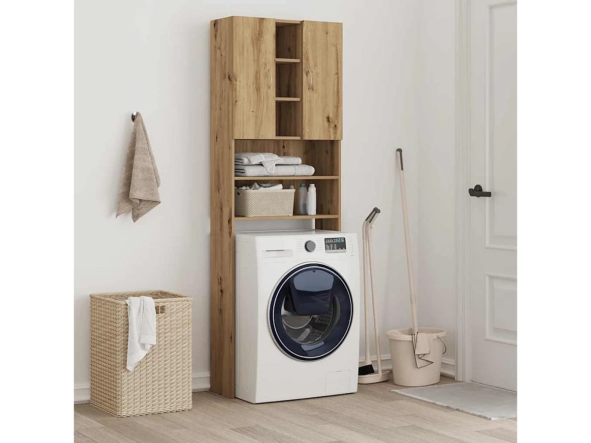 Armario para lavadora Nemo 2 puertas + 5 compartimentos roble 190x64x25,5 cm