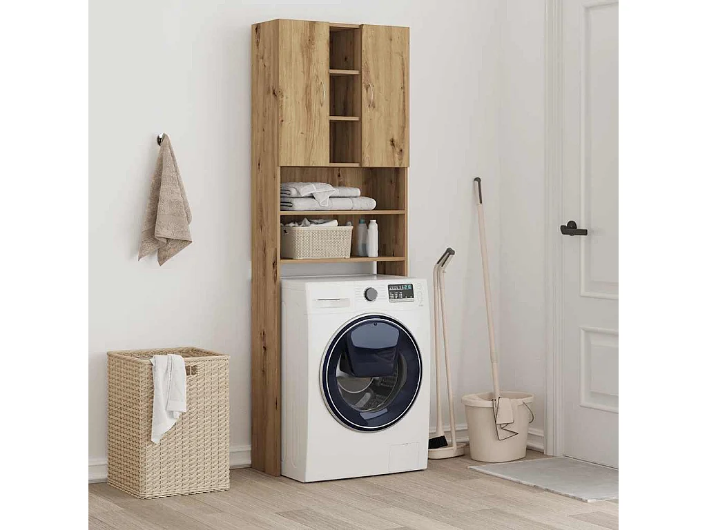 Armario para lavadora Nemo 2 puertas + 5 compartimentos roble 190x64x25,5 cm