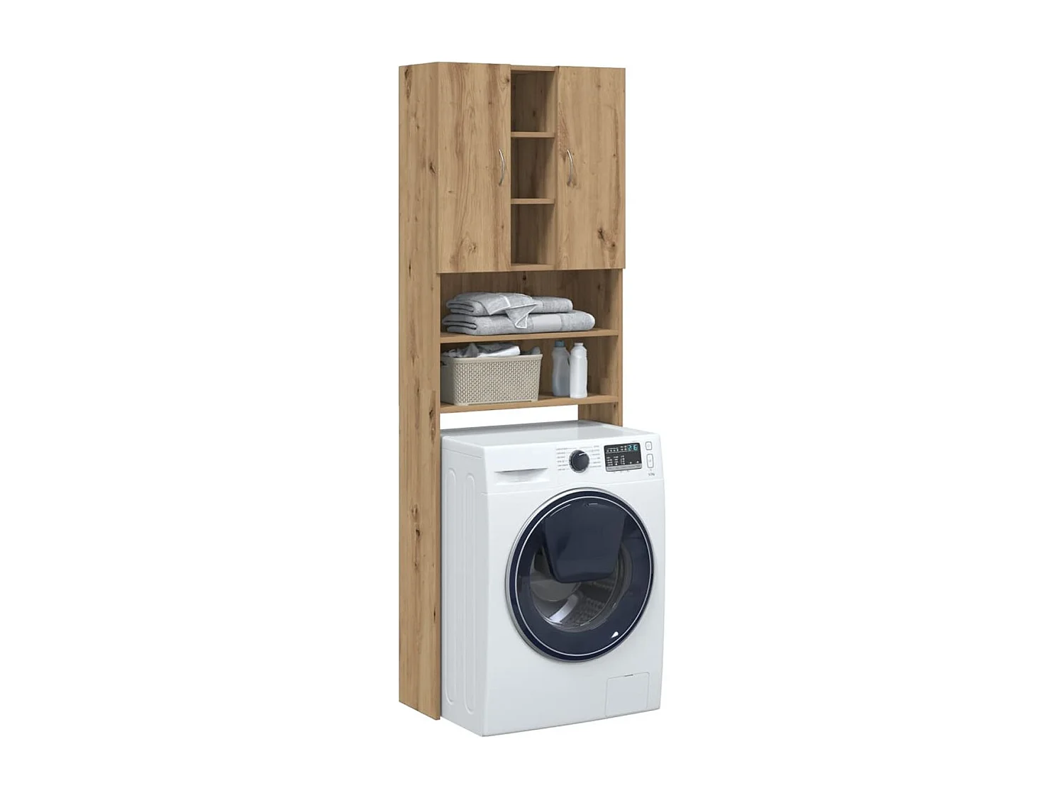 Armario para lavadora Nemo 2 puertas + 5 compartimentos roble 190x64x25,5 cm