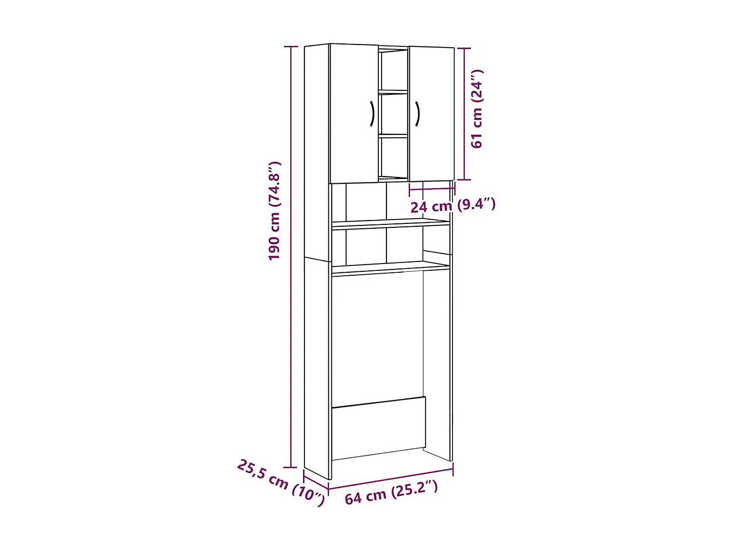 Armario para lavadora Nemo 2 puertas + 5 compartimentos roble 190x64x25,5 cm