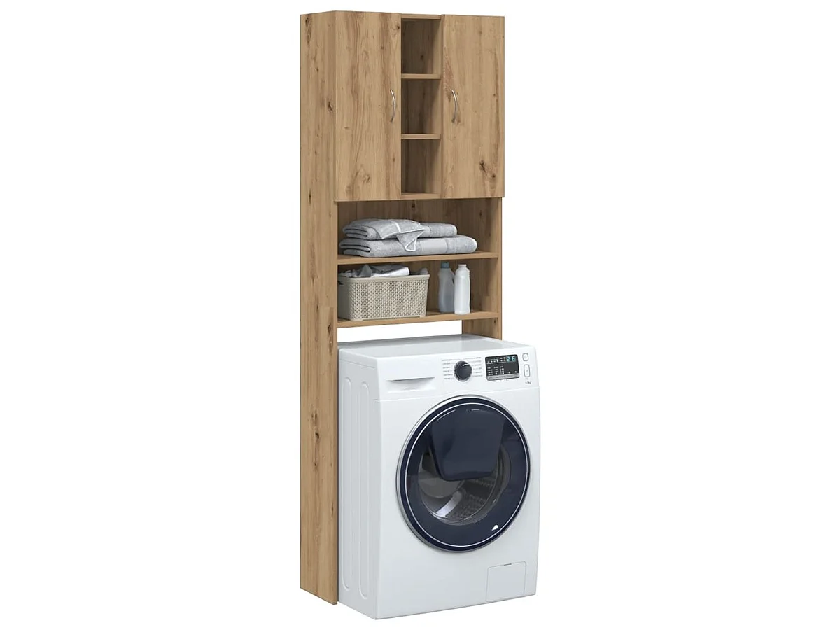 Armario para lavadora Nemo 2 puertas + 5 compartimentos roble 190x64x25,5 cm