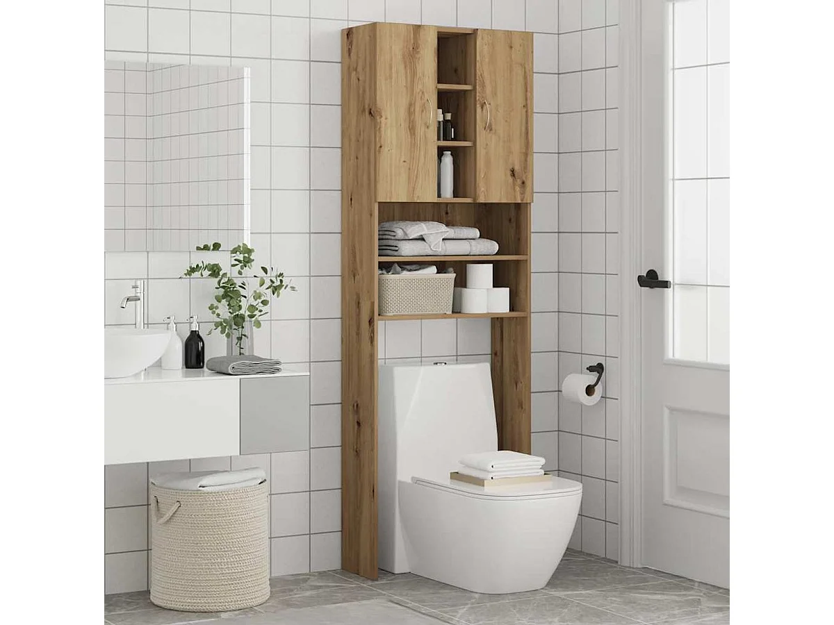 Armario para lavadora Nemo 2 puertas + 5 compartimentos roble 190x64x25,5 cm