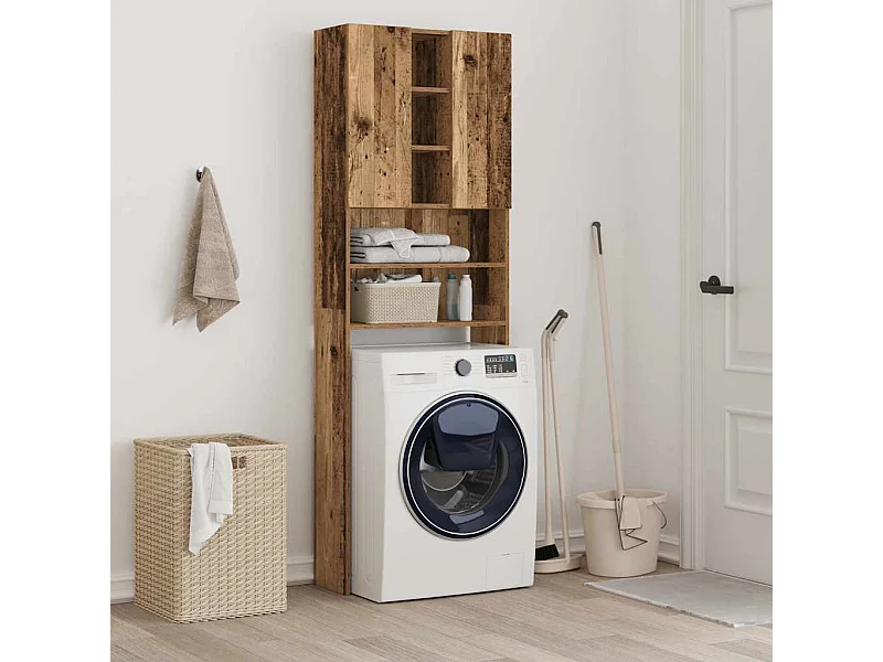 Armario para lavadora Nemo 2 puertas + 5 compartimentos madera 190x64x25,5 cm