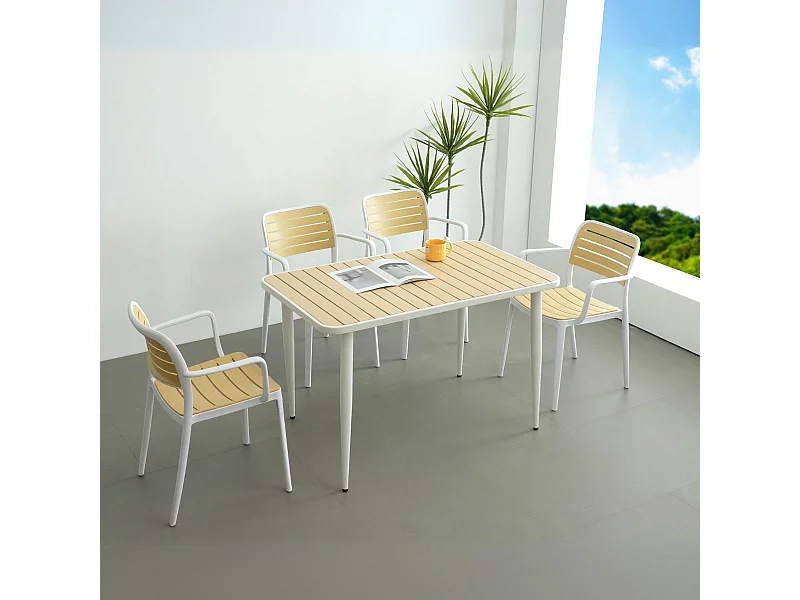 Mesa de jardín Tabarca blanco/natural 74x120x70 cm