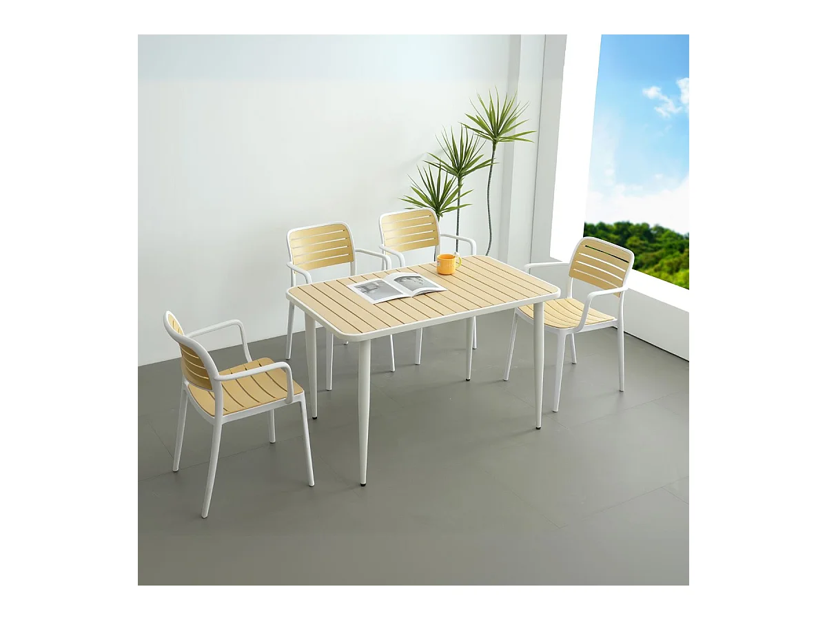 Mesa de jardín Tabarca blanco/natural 74x120x70 cm