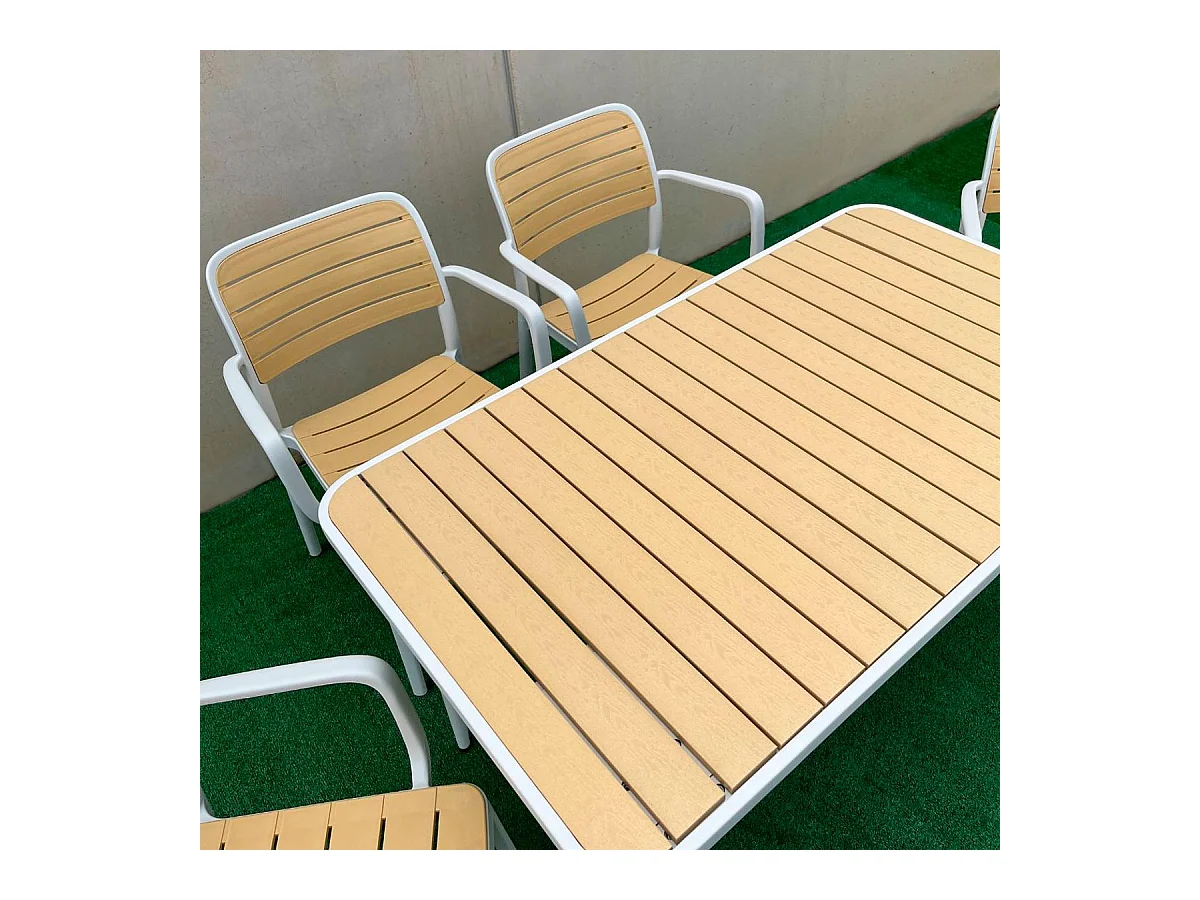 Mesa de jardín Tabarca blanco/natural 74x120x70 cm