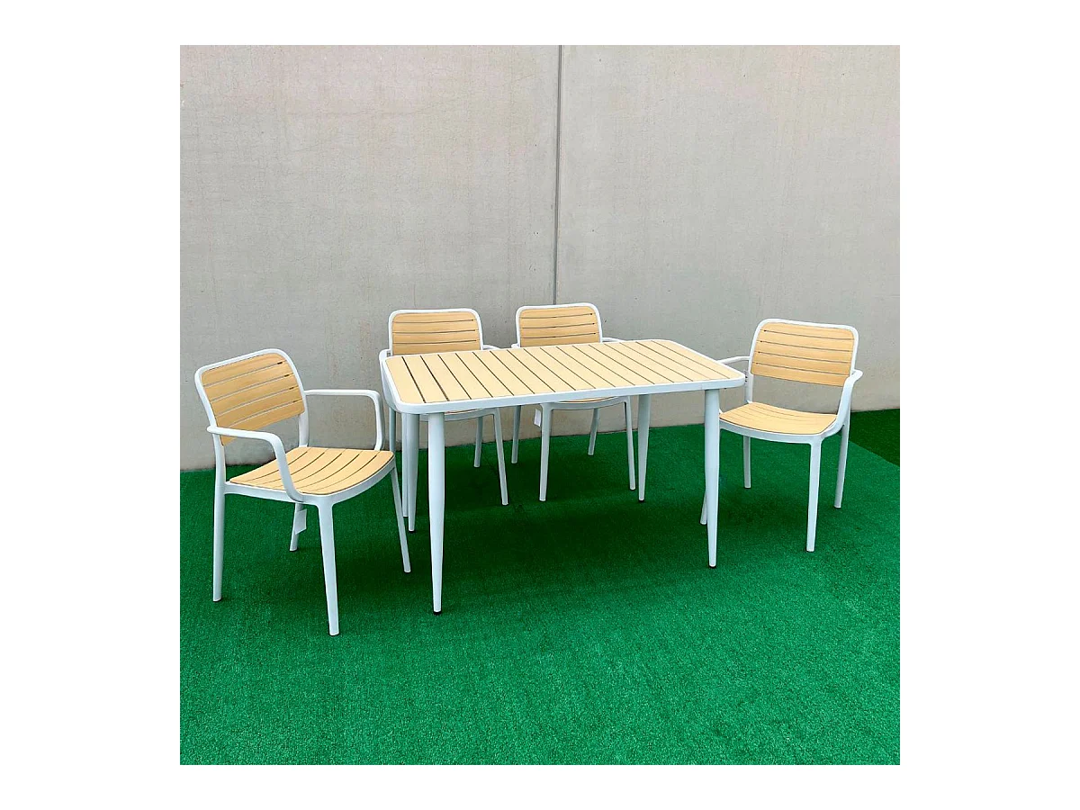 Mesa de jardín Tabarca blanco/natural 74x120x70 cm