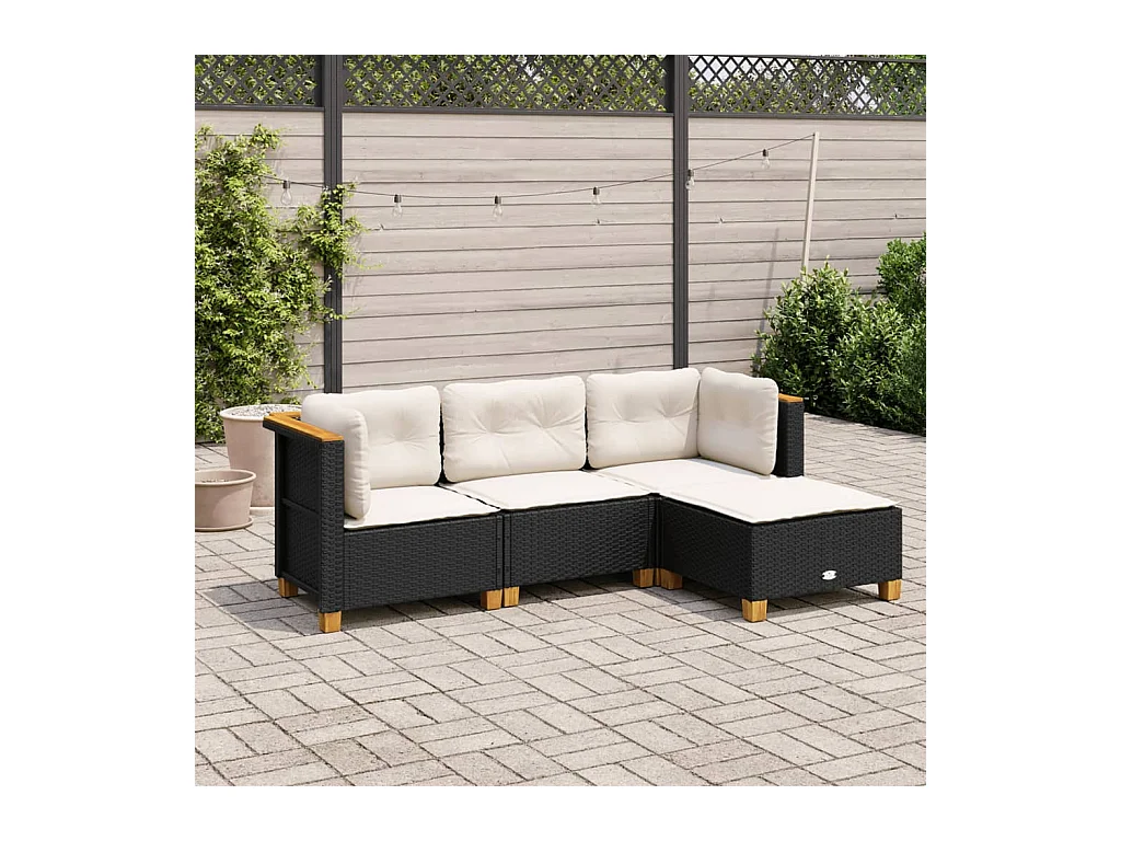 Set Divani da Giardino 4 pz con Cuscini Nero in Polyrattan