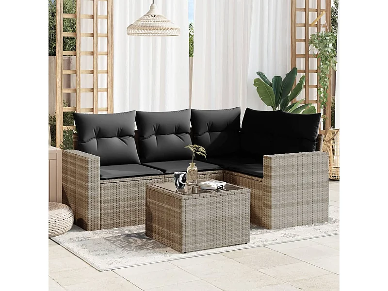 Set Divano da Giardino 5pz con Cuscini Grigio Chiaro Polyrattan