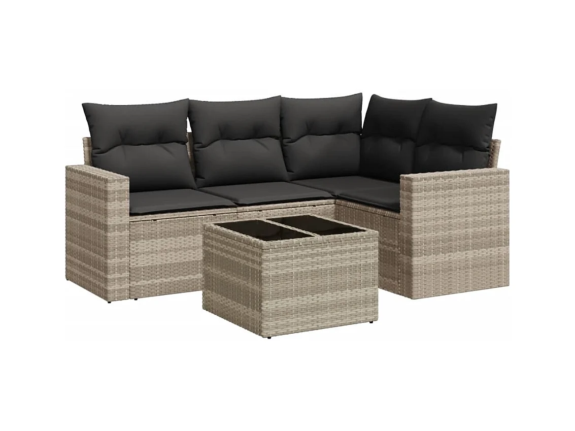 Set Divano da Giardino 5pz con Cuscini Grigio Chiaro Polyrattan