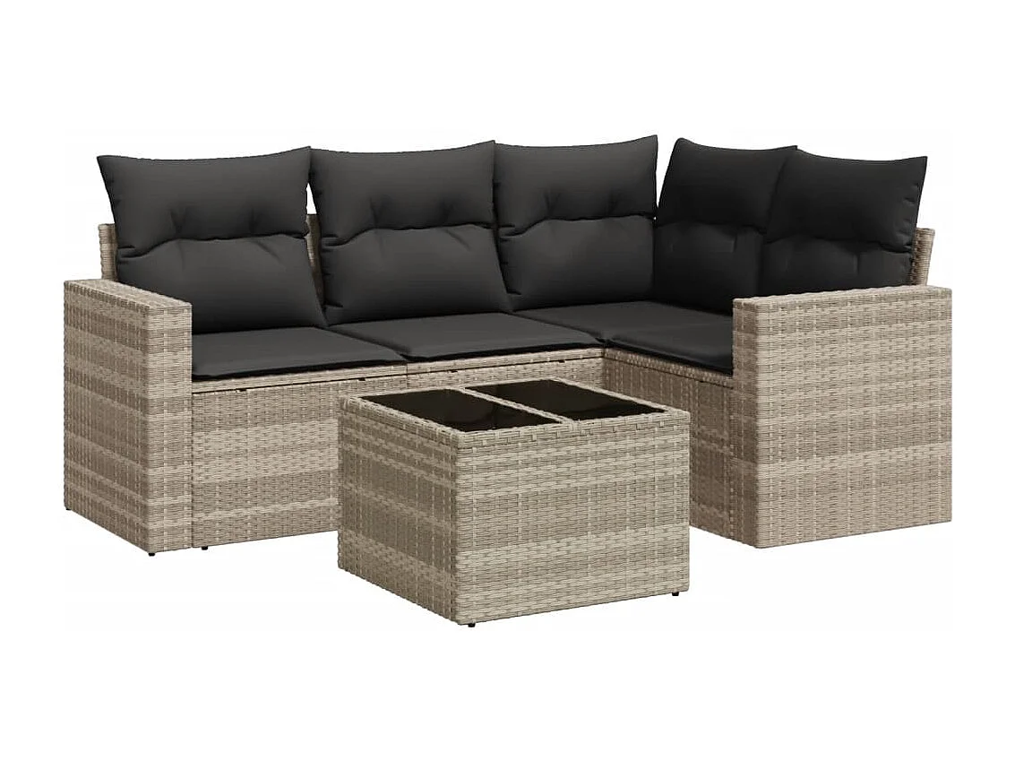 Salon de jardin 5 pcs avec coussins gris clair résine tressée