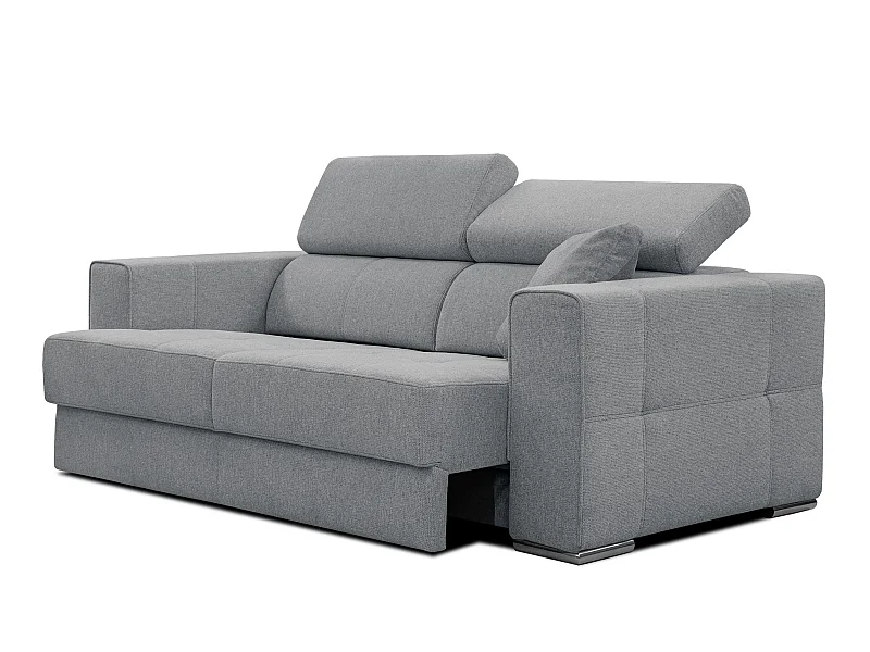 QUARTZ Sofa 3-Sitzer mit Ausziehsitz und verstellbare Kopfstützen, grau