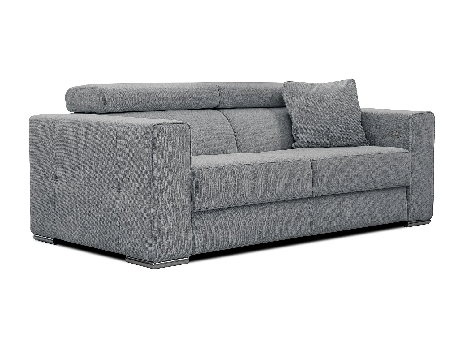 QUARTZ Sofa 3-Sitzer mit Ausziehsitz und verstellbare Kopfstützen, grau