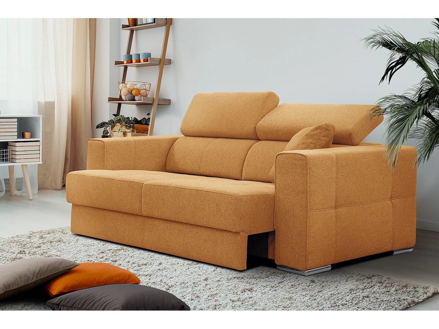 QUARTZ Sofa 3-Sitzer mit Ausziehsitz und verstellbare Kopfstützen, orange