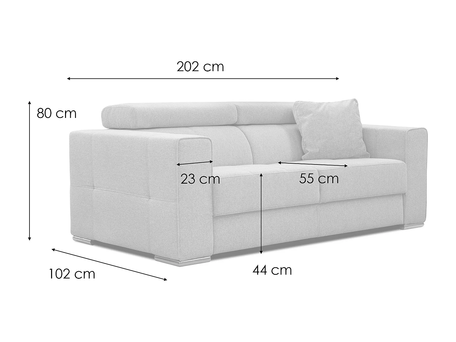 QUARTZ Sofa 3-Sitzer mit Ausziehsitz und verstellbare Kopfstützen, orange