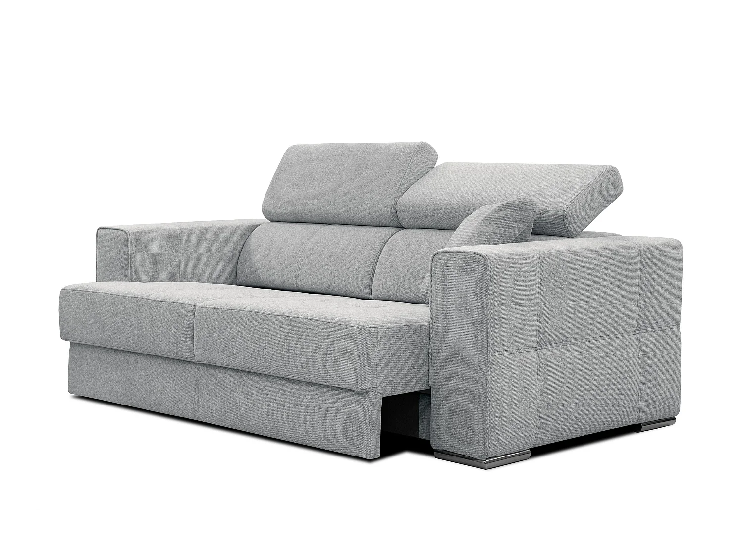 Canapé 3 places avec siège extensible et appuis-tête réglables, tissu gris argenté - QUARTZ