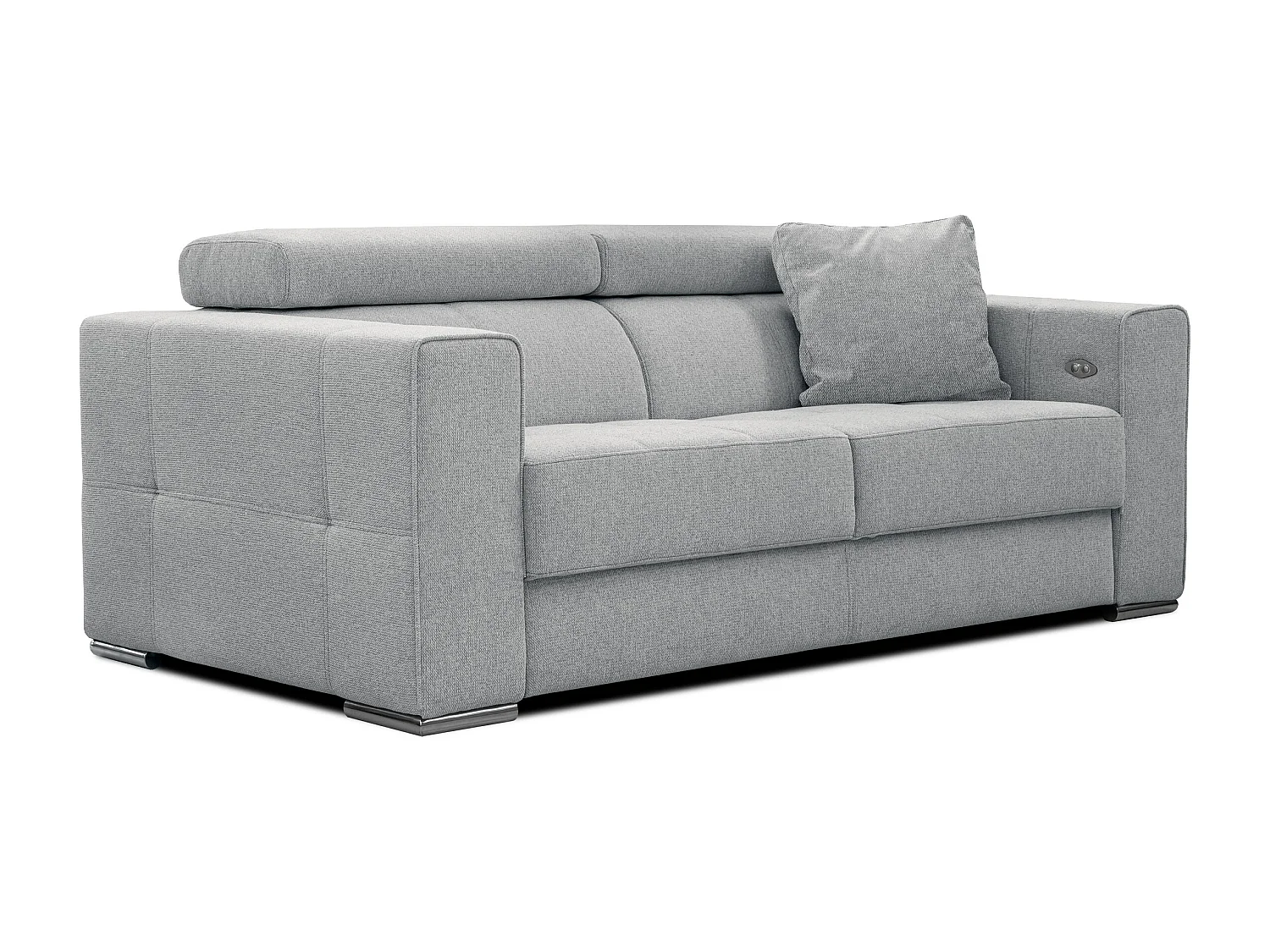 Canapé 3 places avec siège extensible et appuis-tête réglables, tissu gris argenté - QUARTZ