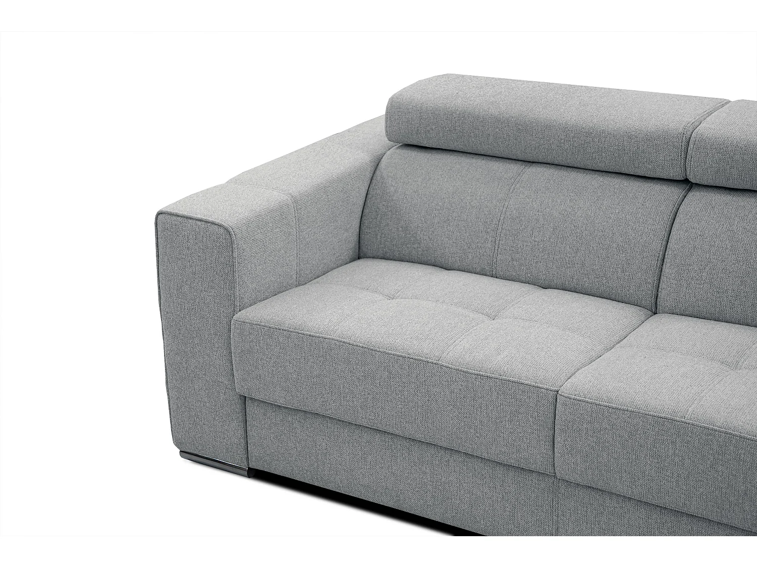 Canapé 3 places avec siège extensible et appuis-tête réglables, tissu gris argenté - QUARTZ