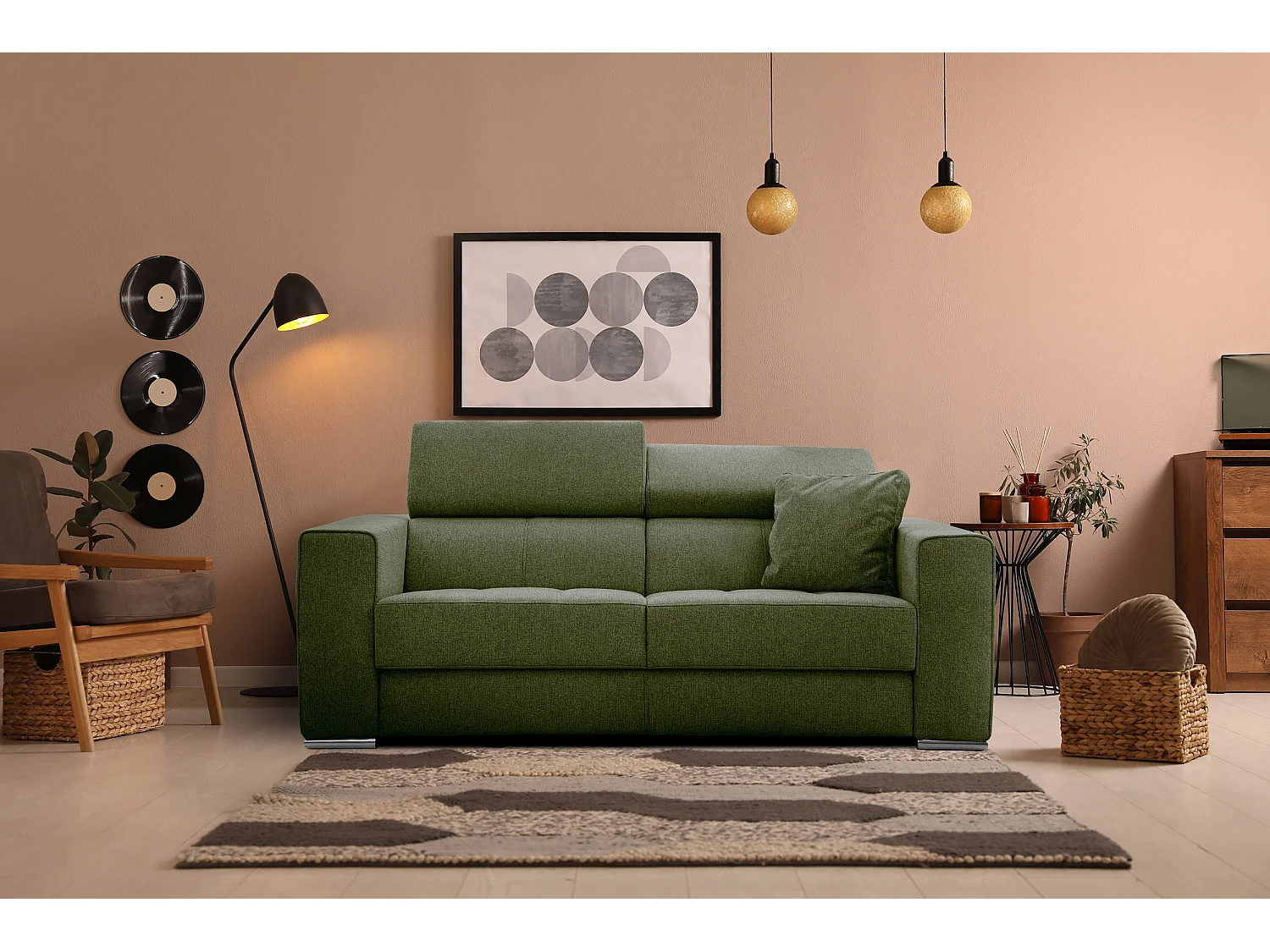 Canapé 3 places tissu olive - QUARTZ